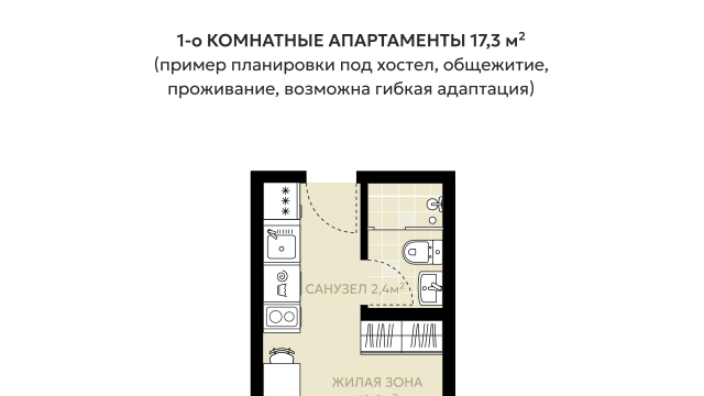 План 1о комнатных апартаментов к примеру дома №2